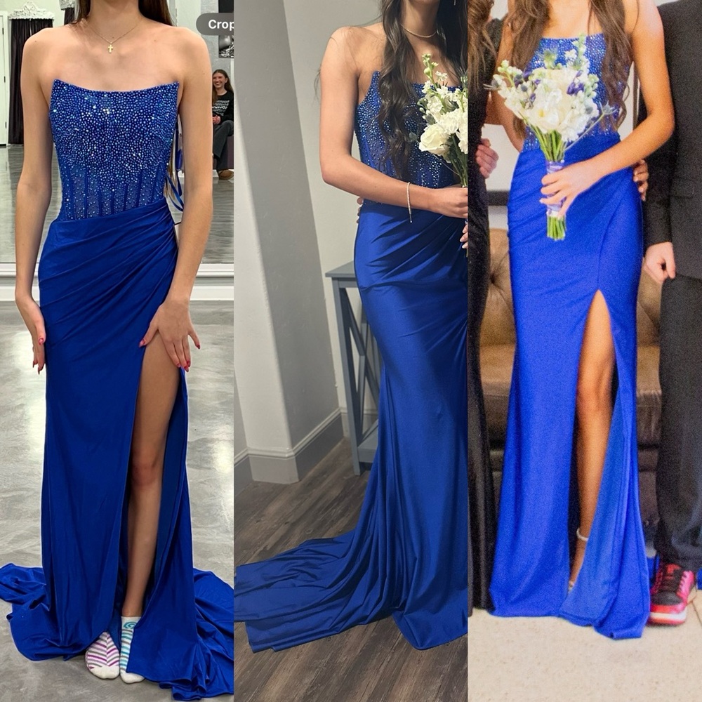 Dazzling Royal Blue Strapless Gown - Picture 2 of 2